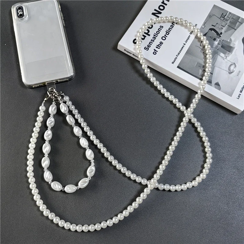 

Универсальный ремешок для мобильного телефона, женская подвесная цепочка через плечо с жемчугом для сумки для мобильного телефона, короткая подвеска на запястье для телефона