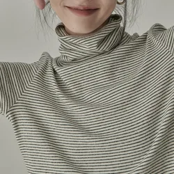 Women's Autumn and Winter 2023 Pullover New Fashion High Collar Patchwork Striped German Velvet Loose Commuter Long Sleeved Tops