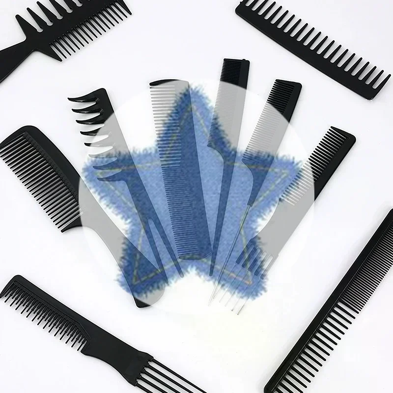 (HG) 10 قطع فرشاة شعر بلاستيكية سوداء مضادة للكهرباء الساكنة للرجال والنساء أداة تصفيف الشعر الاحترافية في صالونات التجميل