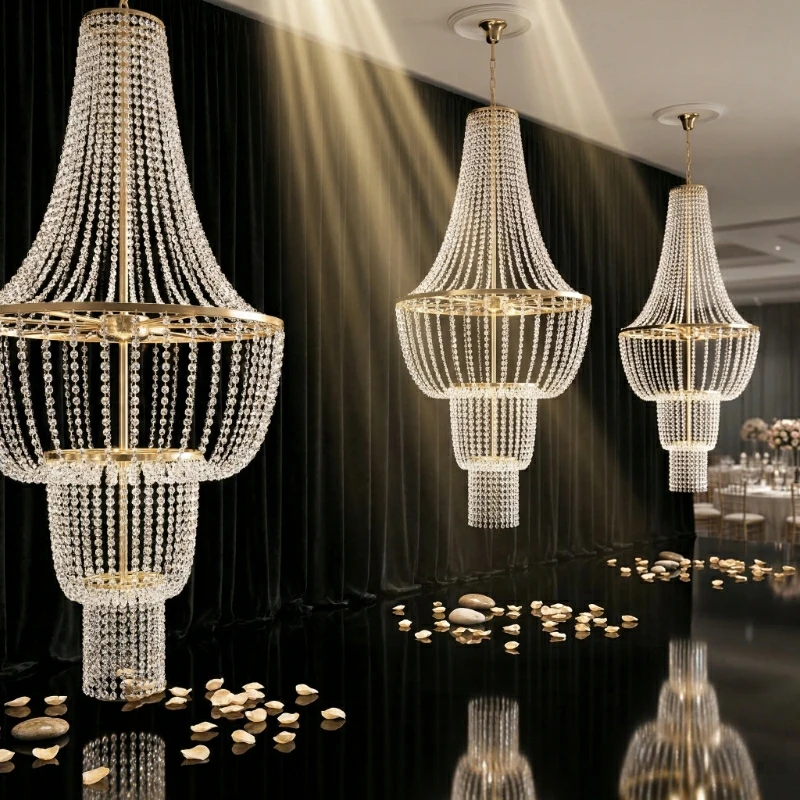 

2pcs 4 Layers Crystal Bead Curtain Iron Art Ceiling Walkway Pendant Lamp for Wedding Hall Hotel Stage Banquet Decoration Props