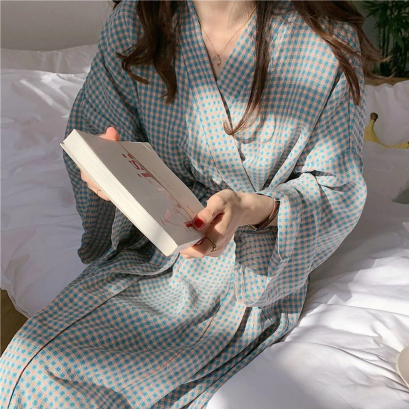 Plaid Robes Women Spring Simple Loose Homewear All-match Ins Korean Fashion Mid-calf Pockets Vintage Comfort Bathrobe College