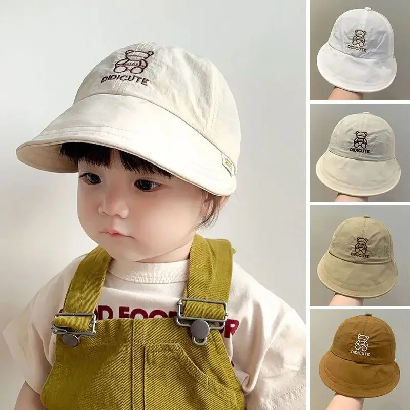 Cartoon Bear Baby Sun Hat Summer Cool Toddler Visors Large Brim Children Fisherman Cap Solid Color Boy Girl Kids Bonnet