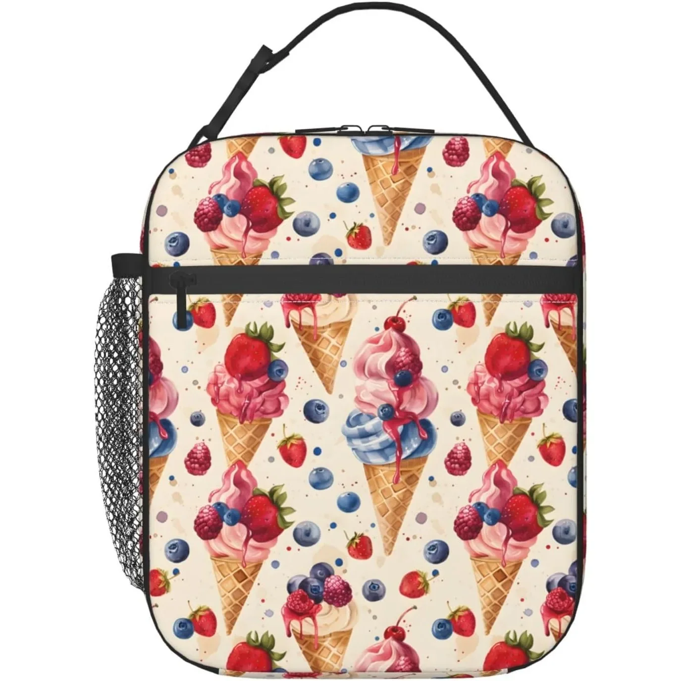 Fun Ice Cream Lunch Box for Women Girls Kids, Insulated Cooler Lunch Bag