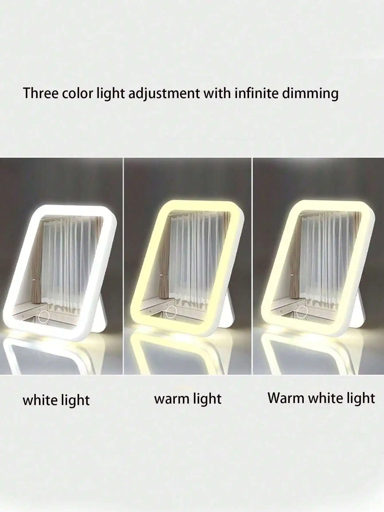 1Pc Square-Shaped Desktop Detachable Dressing Table Mirror With Light For Ladies' Makeup, Led Princess Mirror For  Tabletop Deco