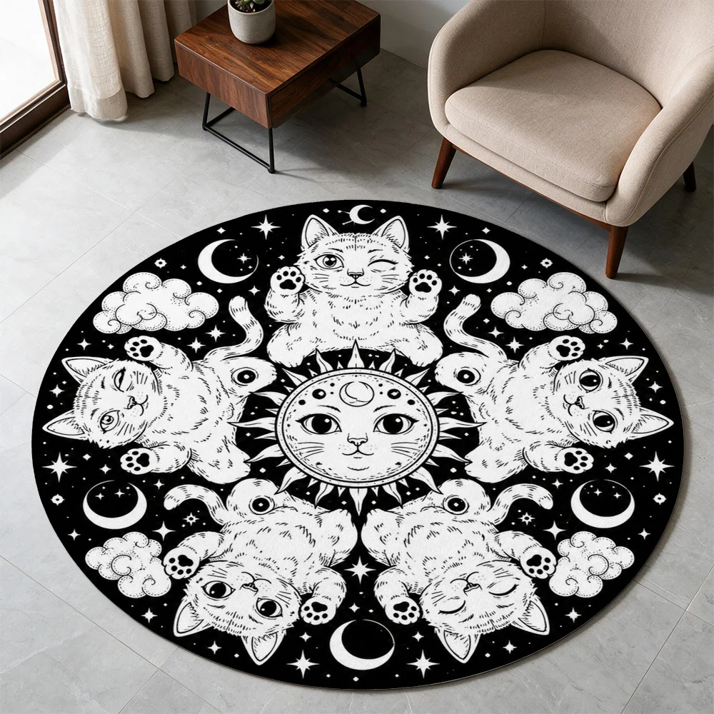 Celestial Cat Constellation Area Rug Black Background Zodiac Pet Lovers Astrology Nursery Floor Mat