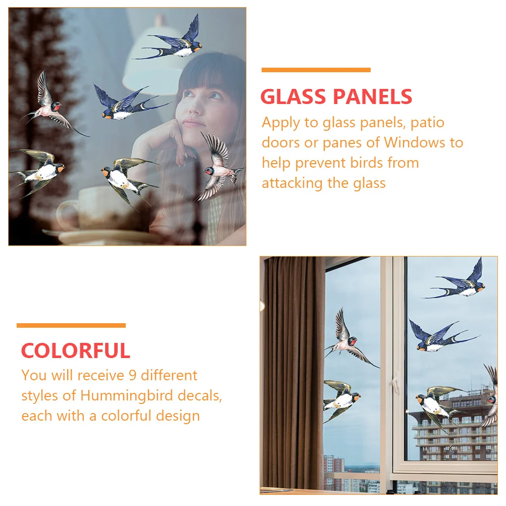 12 Pcs Applique Bird Collision Warning Stickers Decorate Wall Leaf Window Film Back Pet Release Tinting for Home Clings