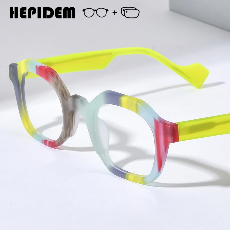 HEPIDEM Progressive Prescription Eyeglasses Anti Blue Myopia Optical Lens Eyewear Men Women Acetate Frame Square Glasses 9389