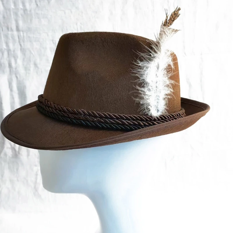 Vintage Feather Decors Hat Jazzs Top Hat Cowboy Western Octoberfest Hat Unisex