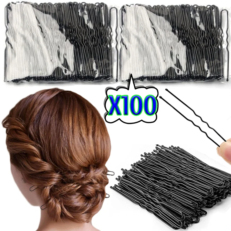 Pinzas para el pelo negras para mujer, horquillas de Metal con ondas invisibles en forma de U, horquillas para el pelo, accesorios para el cabello, 50/100 piezas