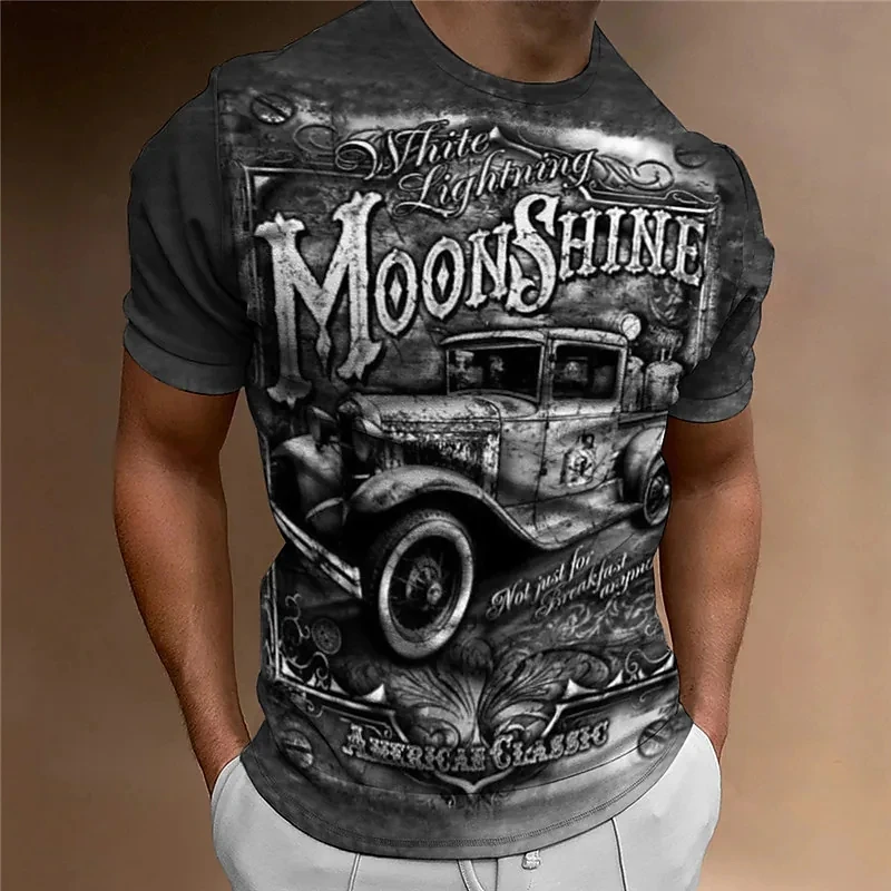 Motorcycle T-shirt Men 3D Car Print Short Sleeve Vintage Tops Street Ride Biker T Shirt For Mens T Shirt Oversized Tee Shirt Man