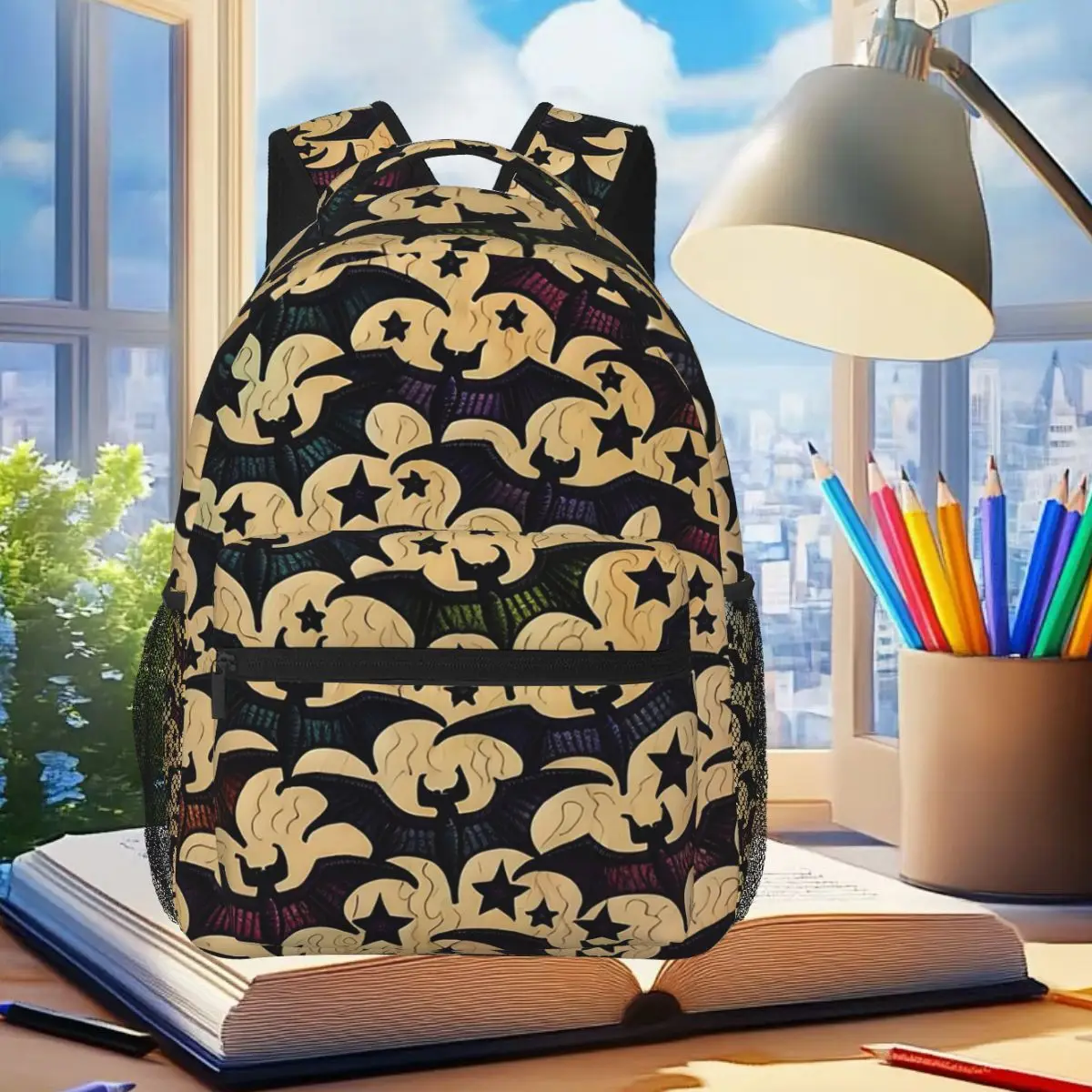 

Rainbow Colorful Bat Pattern Backpack Student Boys Girls BookBag Children School Bag Computer Shoulder Bags for Men Women