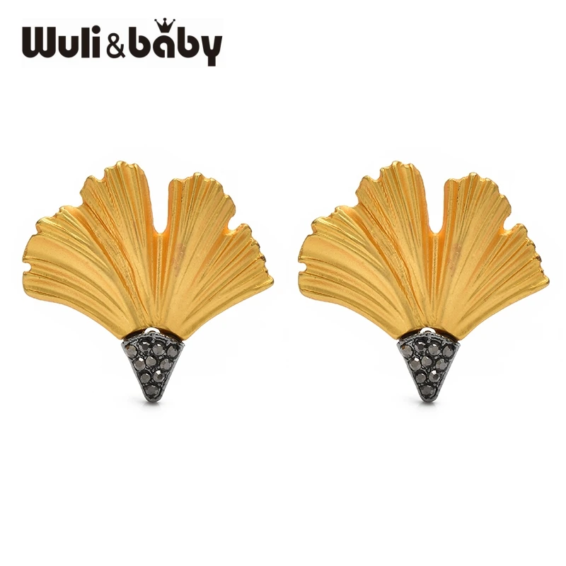 Wuli&baby Beautiful Ginkgo Leaf Stu Earrings For Women Lady Fashion Jewelry Gifts