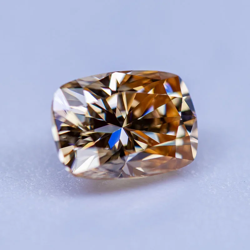 Moissanite Gemstone Champagne Natural Color Cushion Cut Lab Grown Diamond Advanced Jewelry Making Materials With GRA Certificate