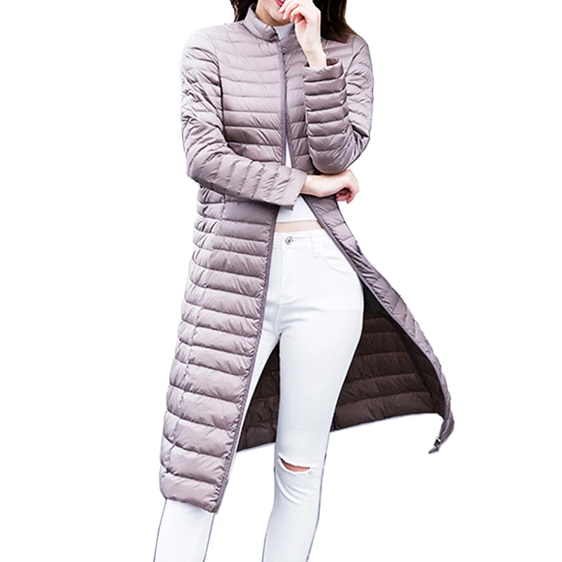 Woman Ultra Light Down Jacket Long Parka Matte Fabric Casual 90% Duck Down Coat Warm Liner Lightweight Outwear Good Quality