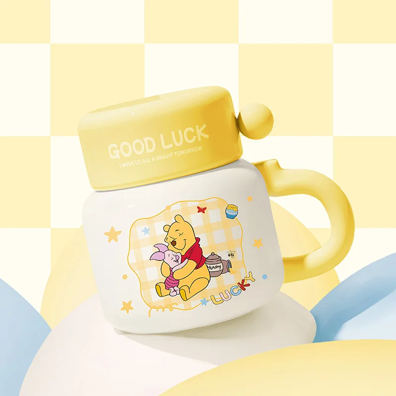 

Disney Winnie The Pooh Ceramic Cup Cartoon Office Water Bottle High-quality Appearance with A Lid Cute Large Coffee Mugs Gift