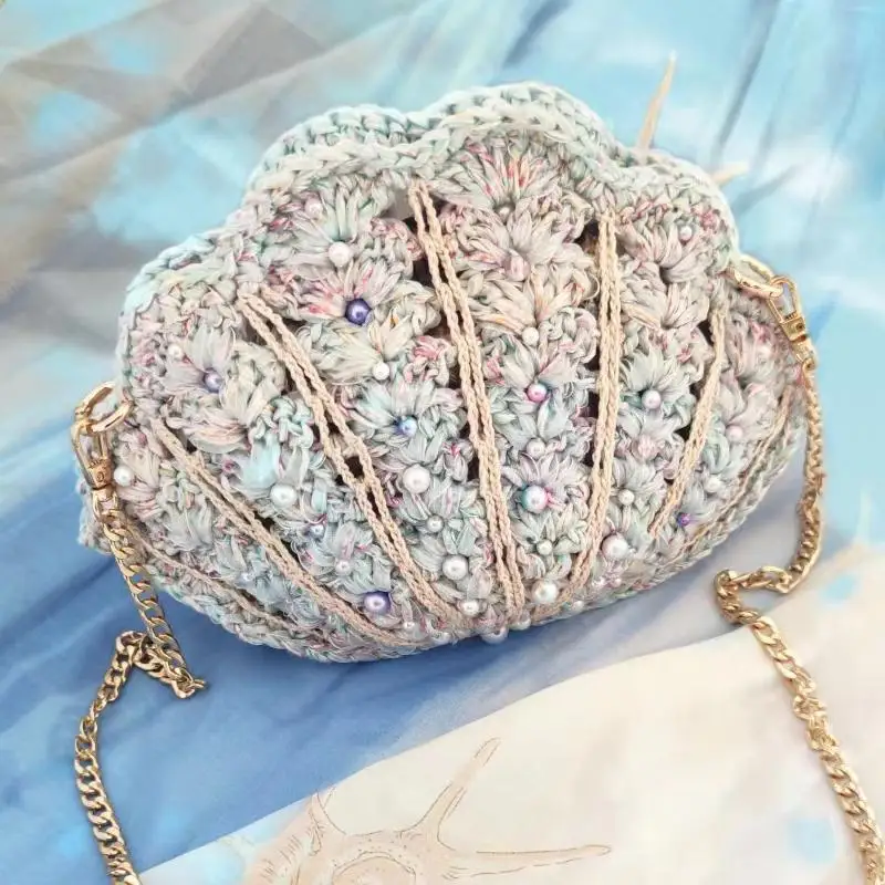 Dream shell lady inclined satchels, temperament lace shoulder bag, hand-crocheted finished product, zipper cosmetic bag