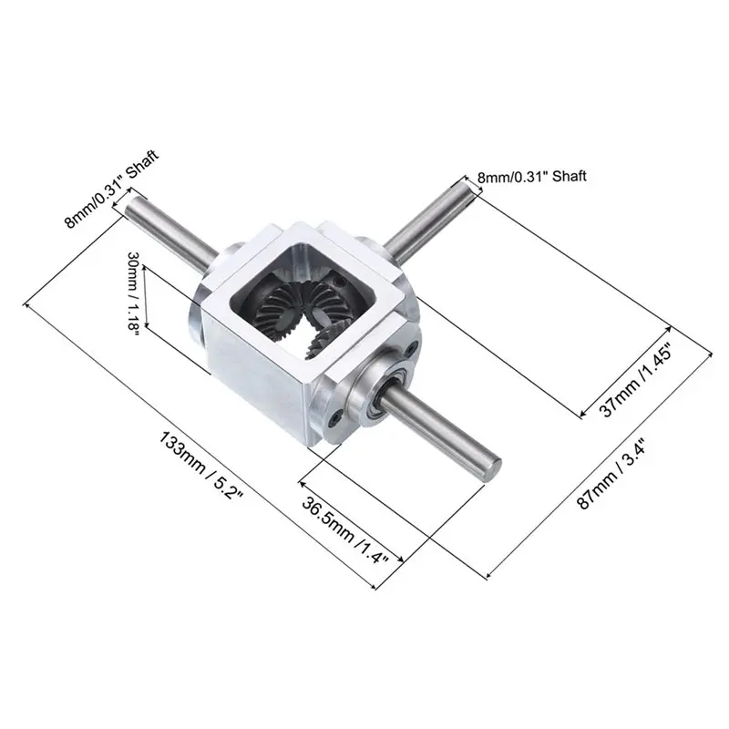 ABZL 4X Gear-Box 90 Degree Right Angle Bevel-Gearbox 1:1 Reversing Double Output Shaft 1 Module 20 Teeth Bevel Gear