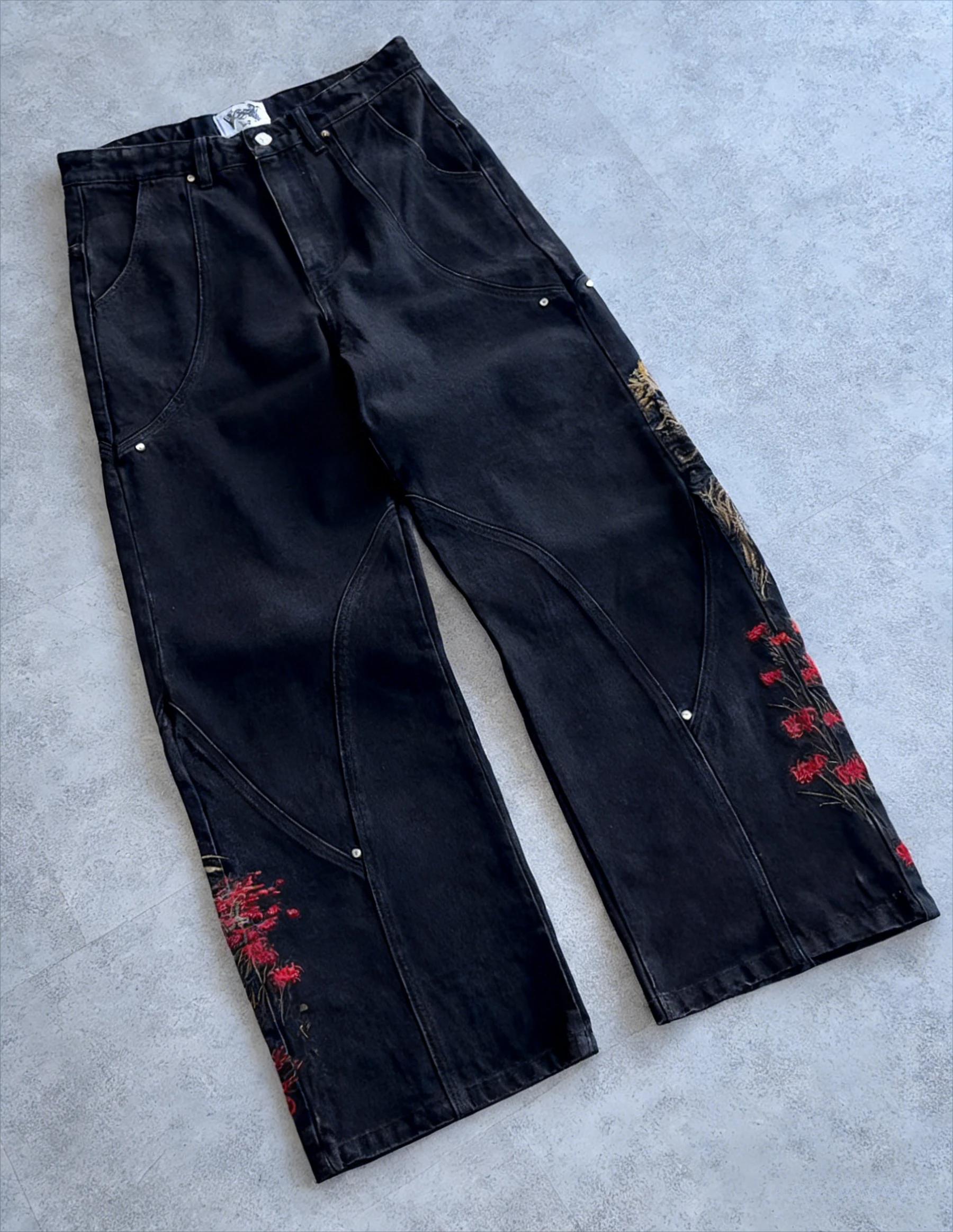 

Y2K Harajuku Fashion Samurai Embroidery Oversized Men And Women Streetwear Japanese Hip-Hop High-Waisted Straight Pants