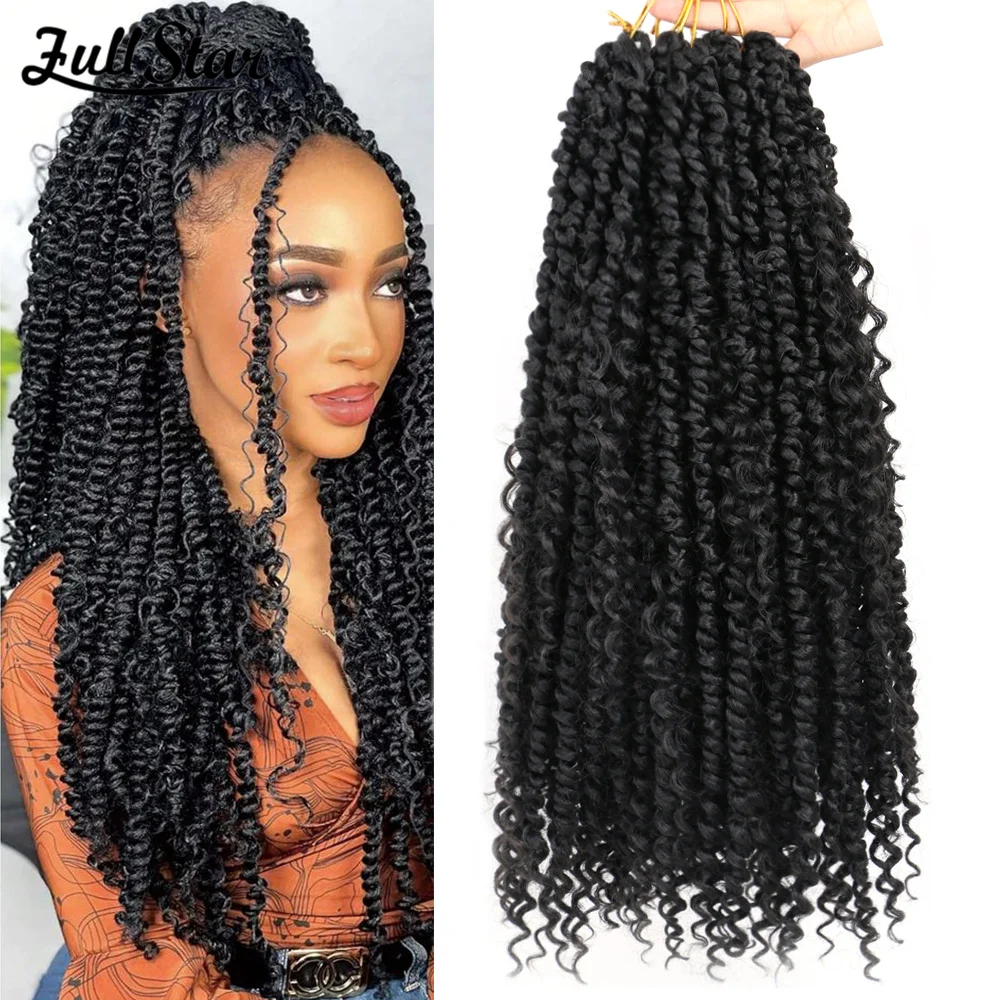 

Full Star 18” Passion Twist With Curly Crochet Braids Hair Natural Synthetic Braiding Hair Extension Ombre River Faux Locs Hair