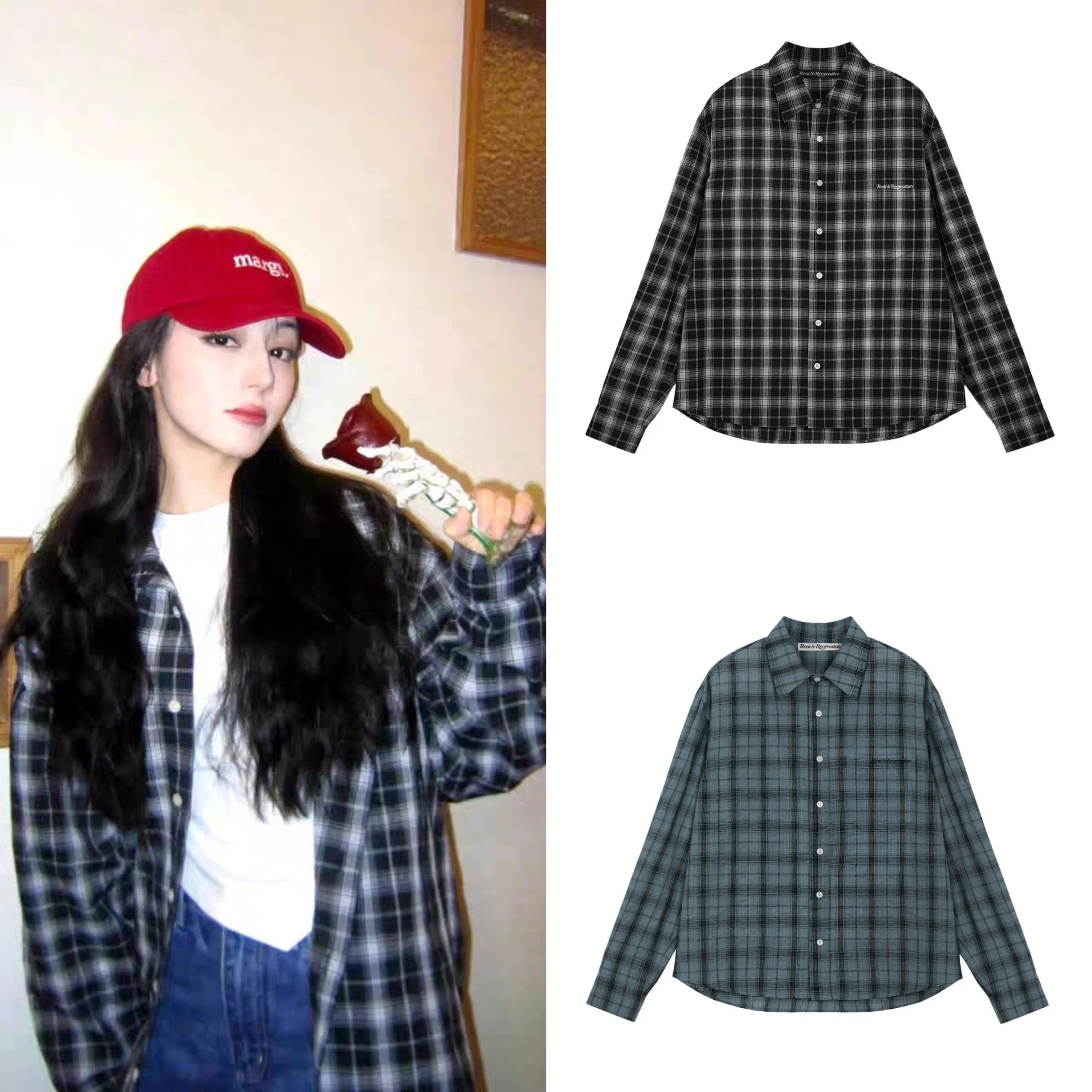 

Retro Loose Plaid Shirt Women's Casual Top Coat Dili Reiba Yu Shuxin Small Audience Fashionable Printed Long Sleeve Blouse