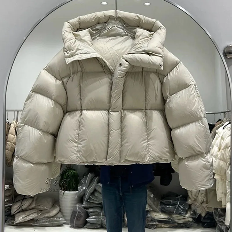 2025年冬新作 韓国風 レディース 超軽量 パフダウンジャケット フード付き 暖かい ホワイトダックダウン ブレッドジャケット