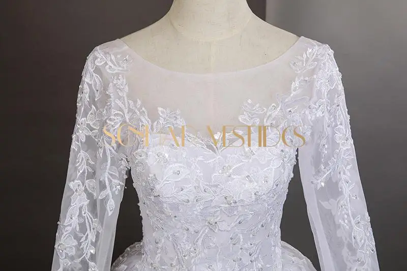 웨딩 드레스 긴 소매 순백색 달콤한 웨딩 파티 드레스 럭셔리 레이스 플러스 사이즈 신부 드레스 맞춤형 2025 신상