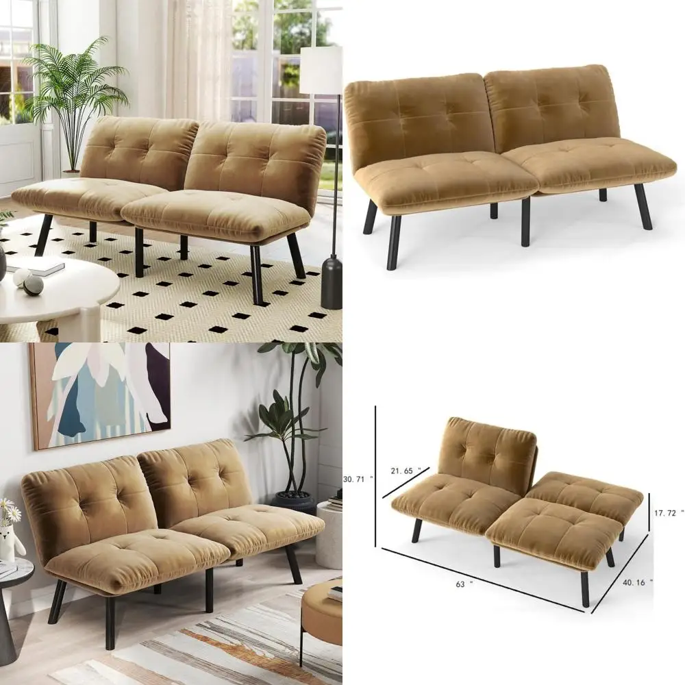 

Современный диван-кровать из бархатной ткани с металлическим каркасом и подушкой из пенопласта — коричневый складной трансформируемый диван с обивкой для удобных сидений