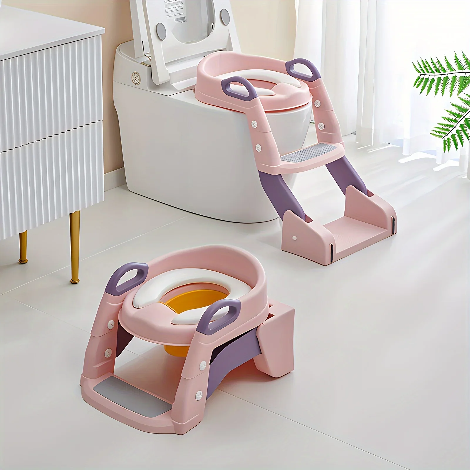 Asiento de entrenamiento para orinal 2 en 1 con taburete y orinal, altura ajustable, entrenador de inodoro cómodo y seguro para niños.