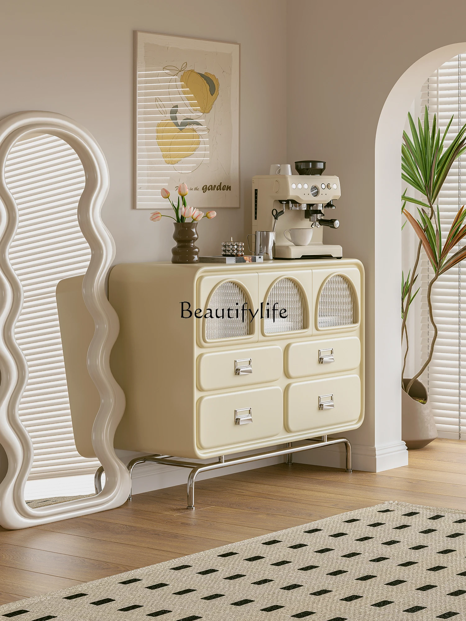 

Solid wood simple cream wind bucket cabinet small apartment living room bedroom storage cabinet