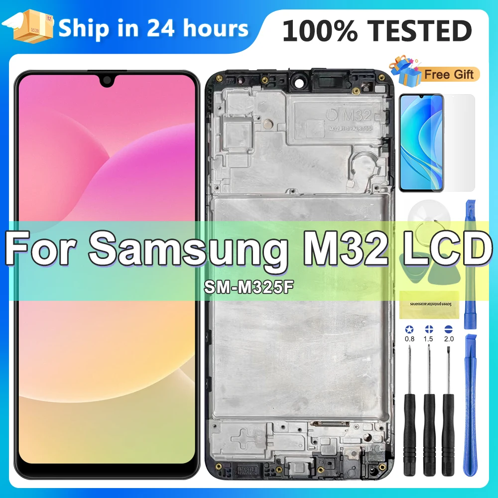 100% Tested For Samsung Galaxy M32 4G M325F M325F/DS M325FV LCD Display Touch Screen Digitizer With Frame Assembly Replacement