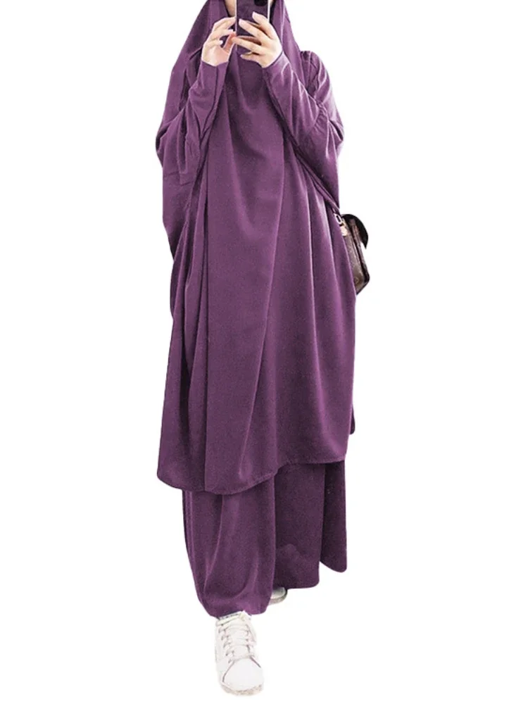 Eid Muslimische Frauen Langer Khimar + Rock 2-teiliges Set Gebetskleidungsstück Abaya Ramadan Kleid Dubai Arabisch Islamischer Niqab Burka Jubah