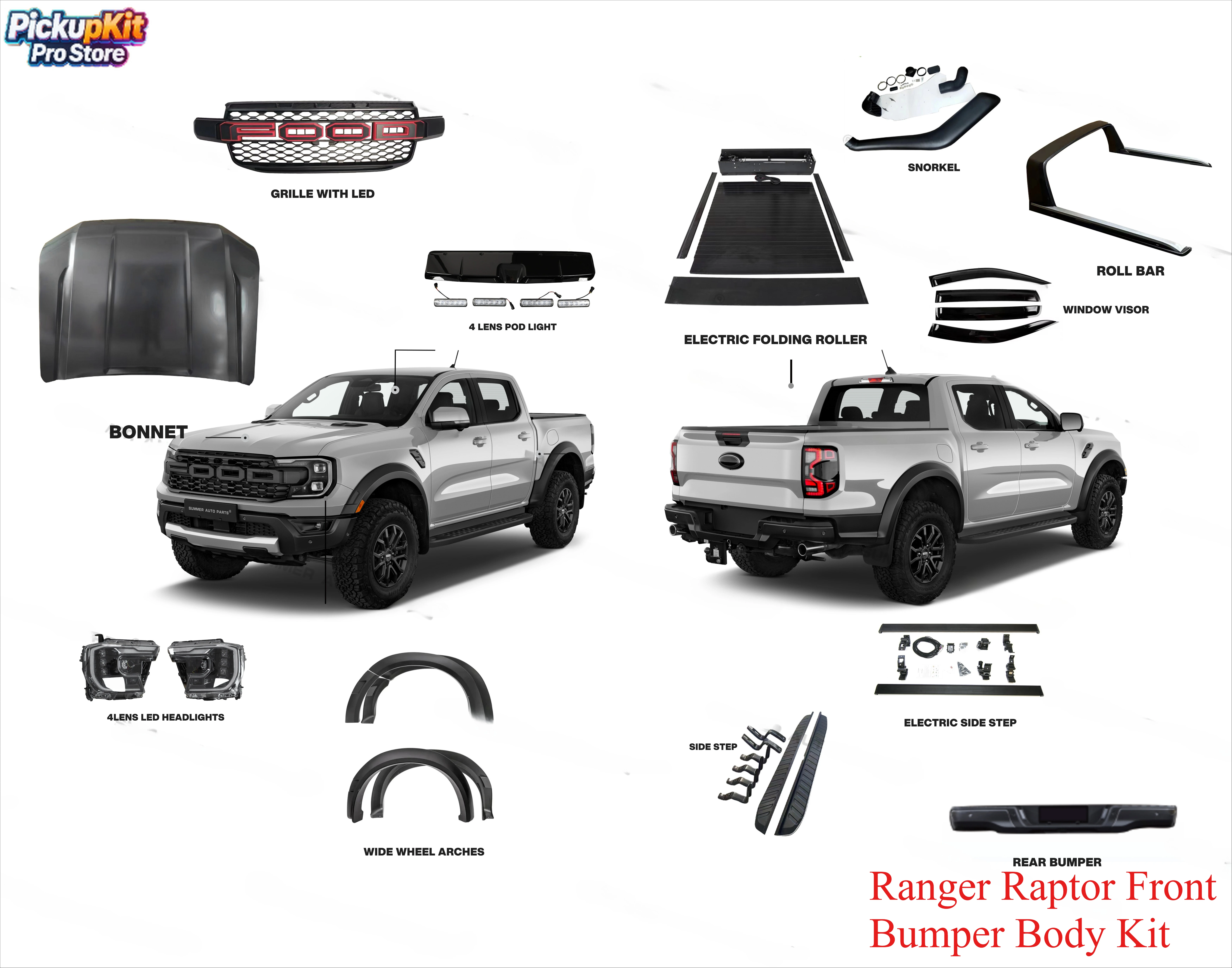 

Комплект кузова переднего бампера Ranger Raptor, крепление лебедки, точки восстановления, установка без сверления