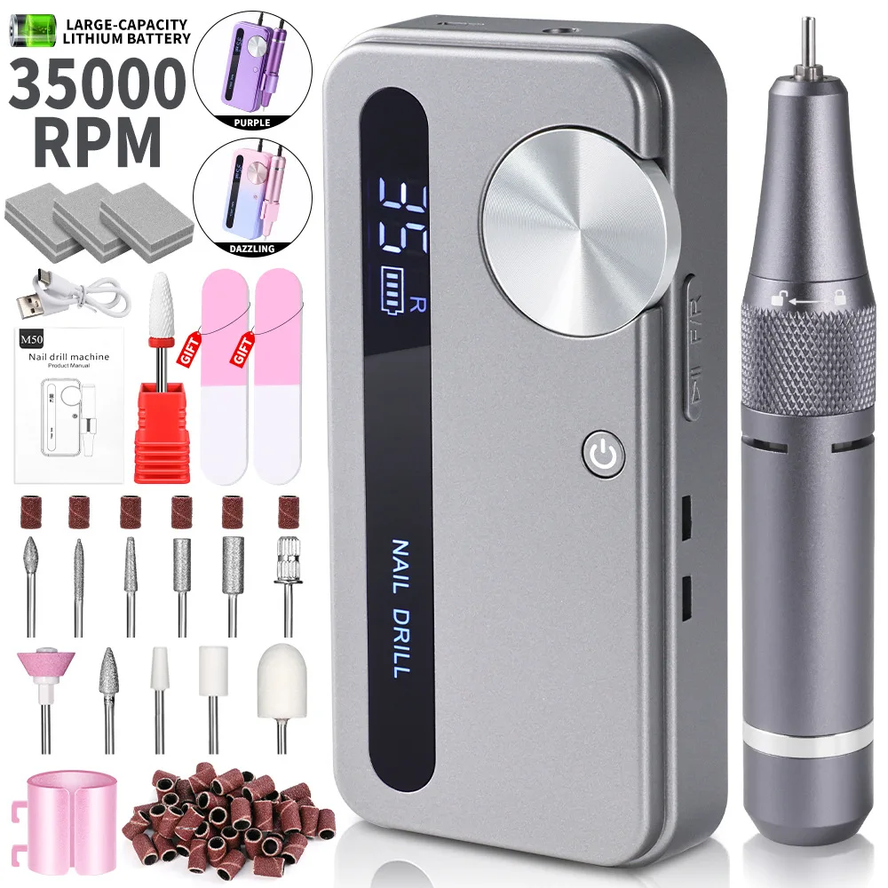 Draagbare Oplaadbare Nagelpolijstmachine voor Nagelsalons met Batterij Lage Trillingen Geluidsarme Apparatuur 35000 RPM Gel Nagelschuurmachine