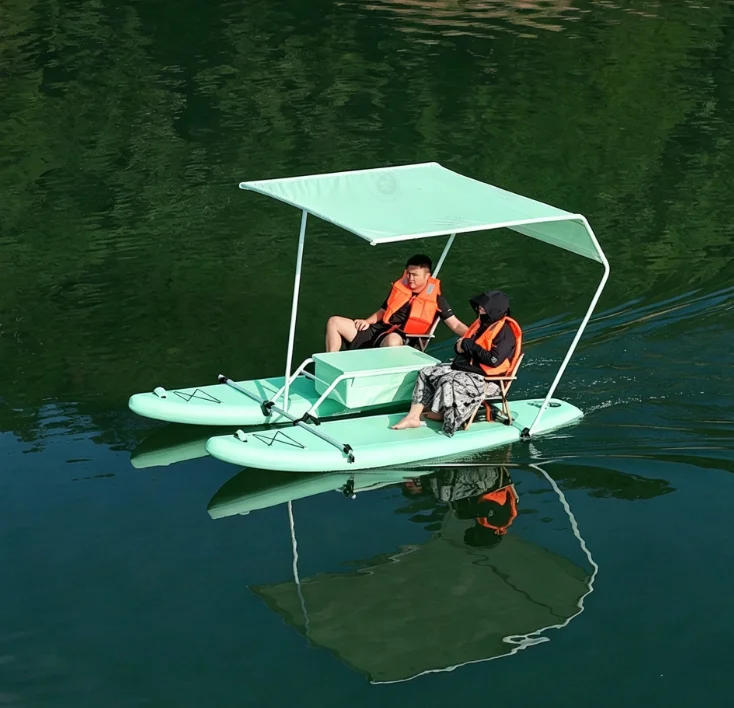Canopy Cat Customizable Inflatable Boat - Paddle Catamaran with Sunshade Canopy, Electric Motor Ready for Water Adventures