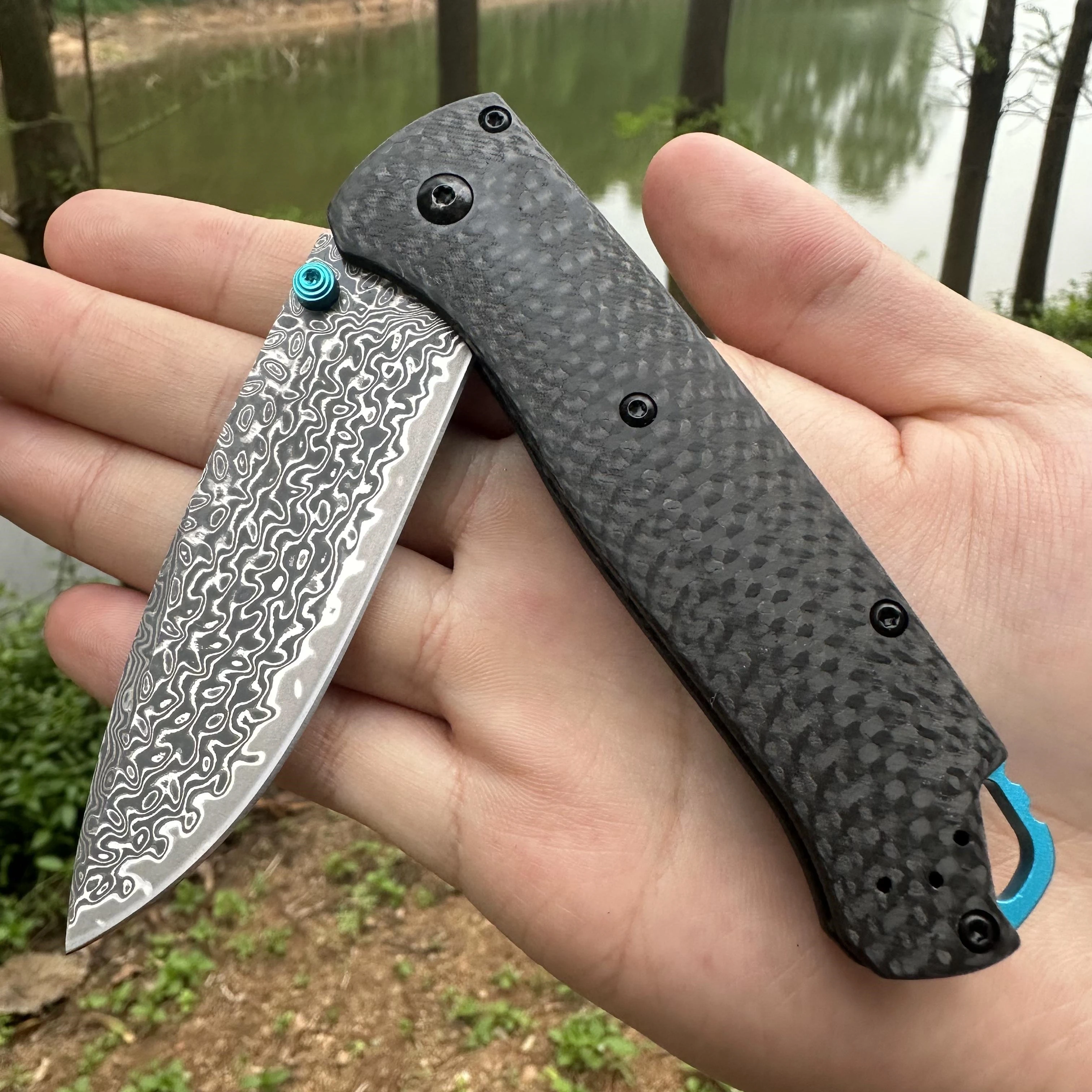 Steel Rose Handmade EDC Pocket Knife 535 Damscus VG10 Blade Black Carbon Fiber Handle With Clip Portable Outdoor Knife Men Gift