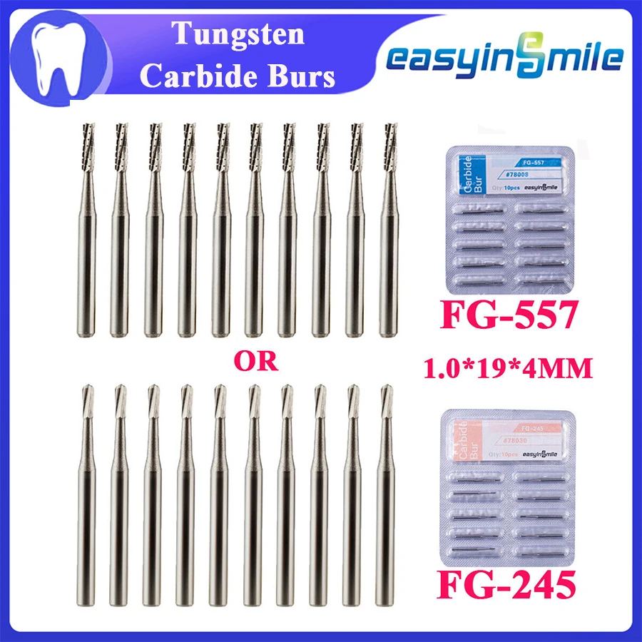 EASYINSMILE Dental surgical Tungsten Carbide Burs FG-245/557 Friction Grip High speed Drills10Pcs/Pack