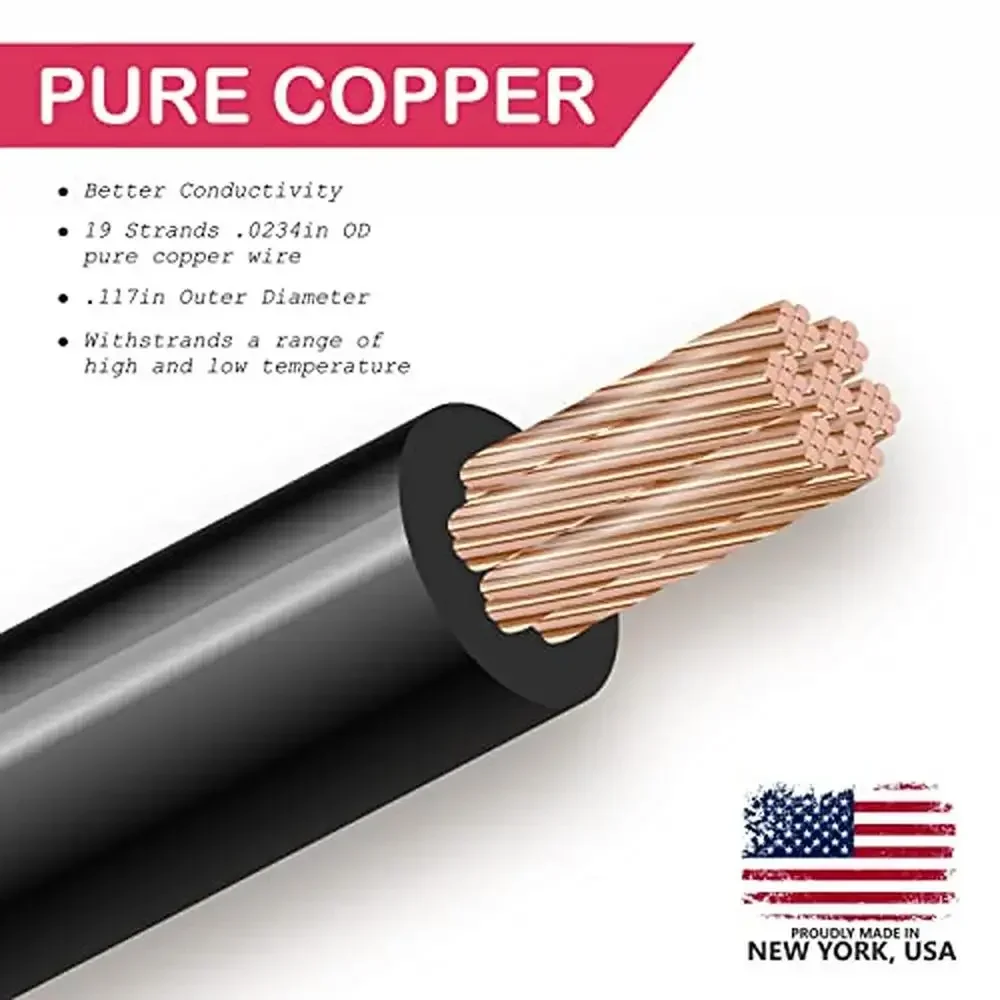 Professional 8 Gauge Solar Panel Wire 2x100 Ft Copper PV Cable USA Made UV Resistant Boat Marine Automotive RV Solar Use