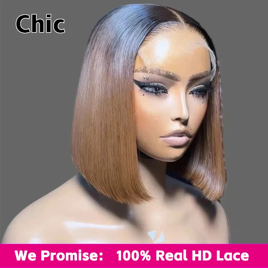 

10A Colored Human Hair Wigs 100% Raw Hair 250% Invisible Real HD Lace Wig Glueless Short 5x5 HD Lace Closure Wig Bob For Women