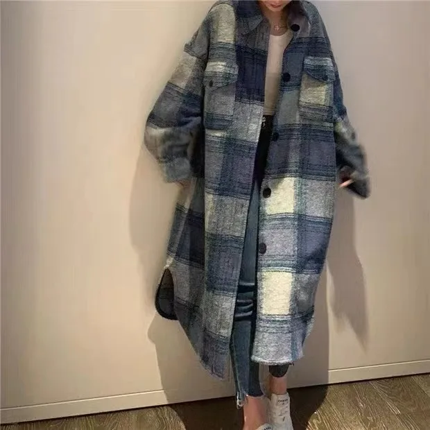 

2024 Autumn and Winter New Large Size High-end Style Advanced Temperature Women's Loose Plaid Woolen Mid-length Coat for Women