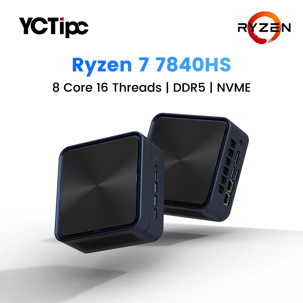 YCTipc Mini PC AMD Ryzen 7 7840HS DDR5 M.2 NVME SSD Computer desktop Supporto Display HDMI 4K/WiFi6/USB3.2/Ufficio