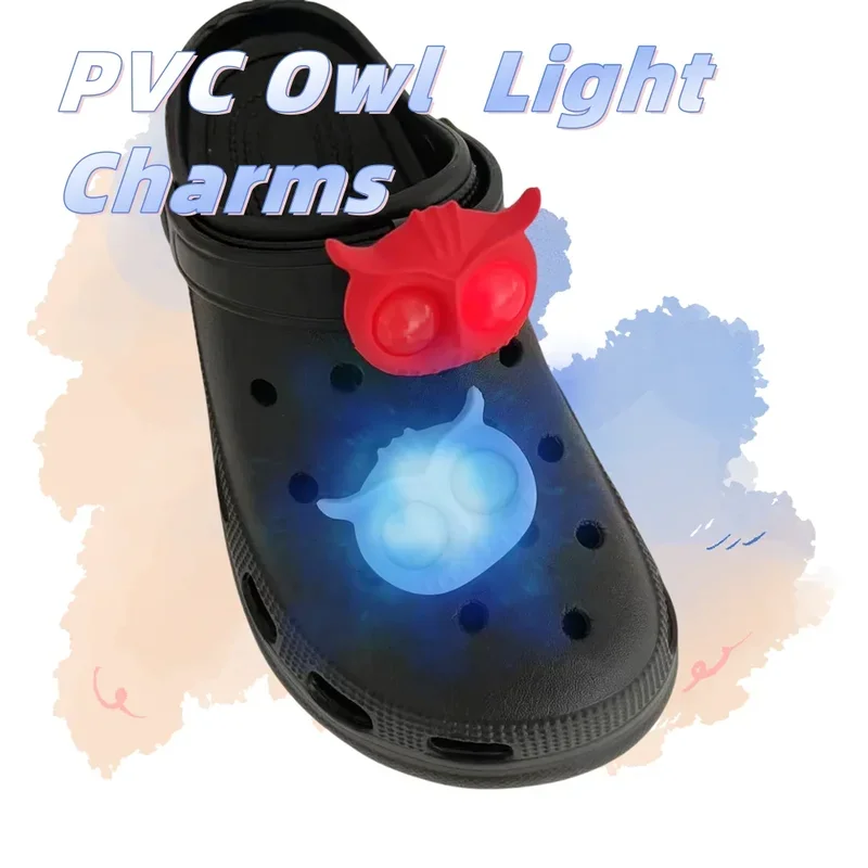 1PCS Owl Shoe Lights PVC LED Shoe Charms Accessories for Night Rides Outdoor Activities Slipper Button 3 Lighting Modes