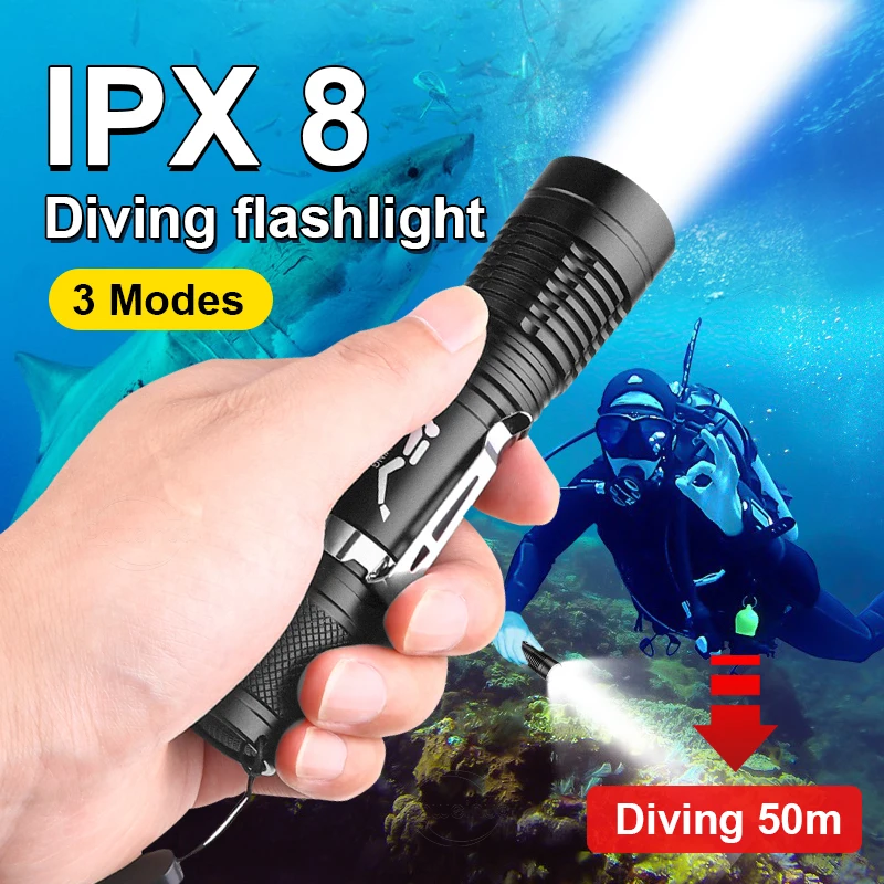 Diving Flashlight Led XHP70 Powerful Diving Lantern IP68 Professional Diving Flashlights Depth 50M Underwater Lamp with Click