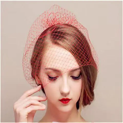 Red Bow Hair Accessories Fashion Sexy Women Mesh Fascinator Cocktail Tea Party Hat Wedding Church Headwear with Veil