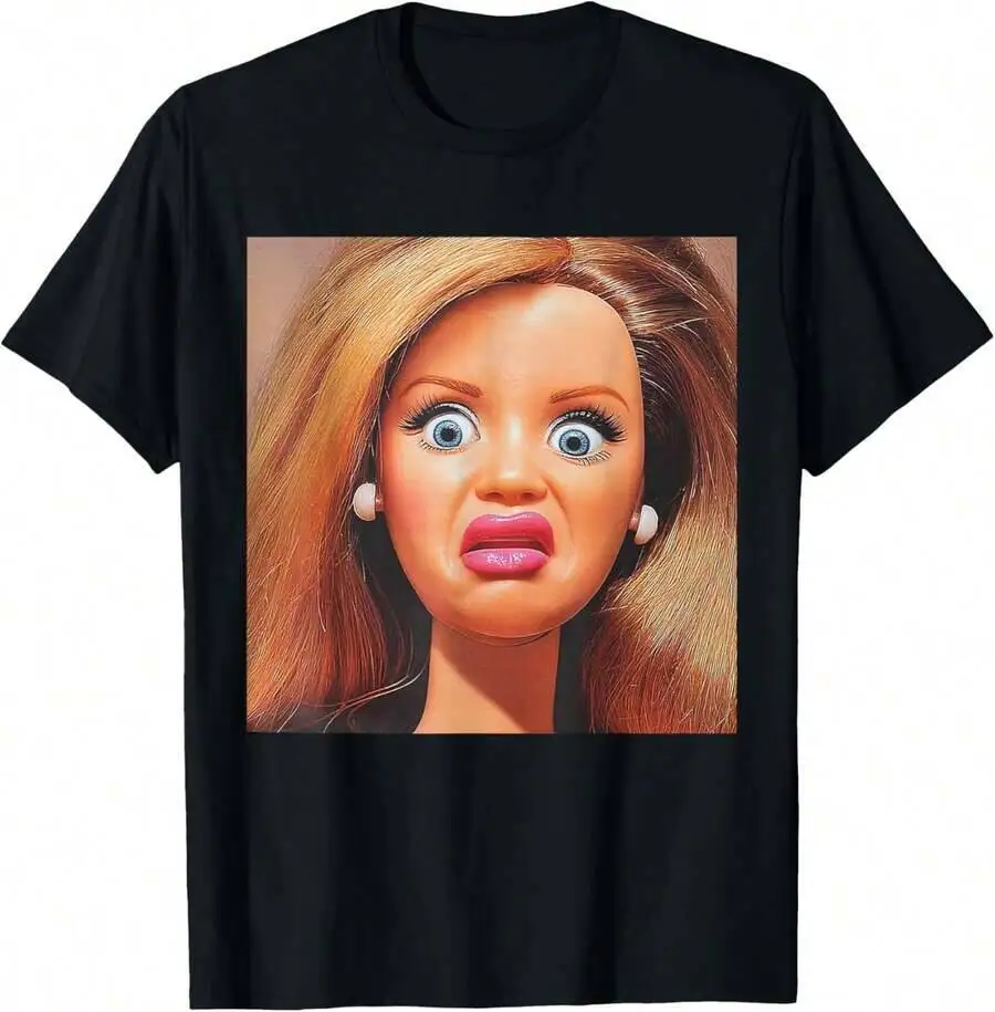 Funny Disgusting Doll Face Meme Hilarious Sarcastic T-Shirt 100% Cotton Trendy Y2K Short-Sleeve Tee-Soft, Quick-Drying,