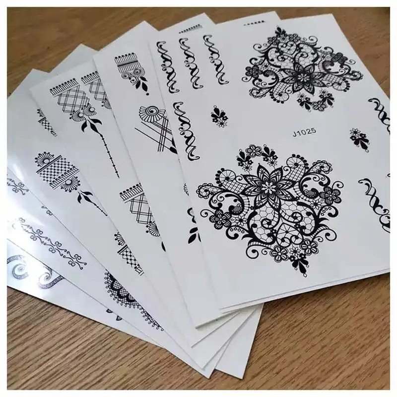 Black Henna Temporary Tattoos for Women Lace Flower Mehndi Sticker for Hand Fake Henna Tattoo Sticker Body Art Hena Tatoo