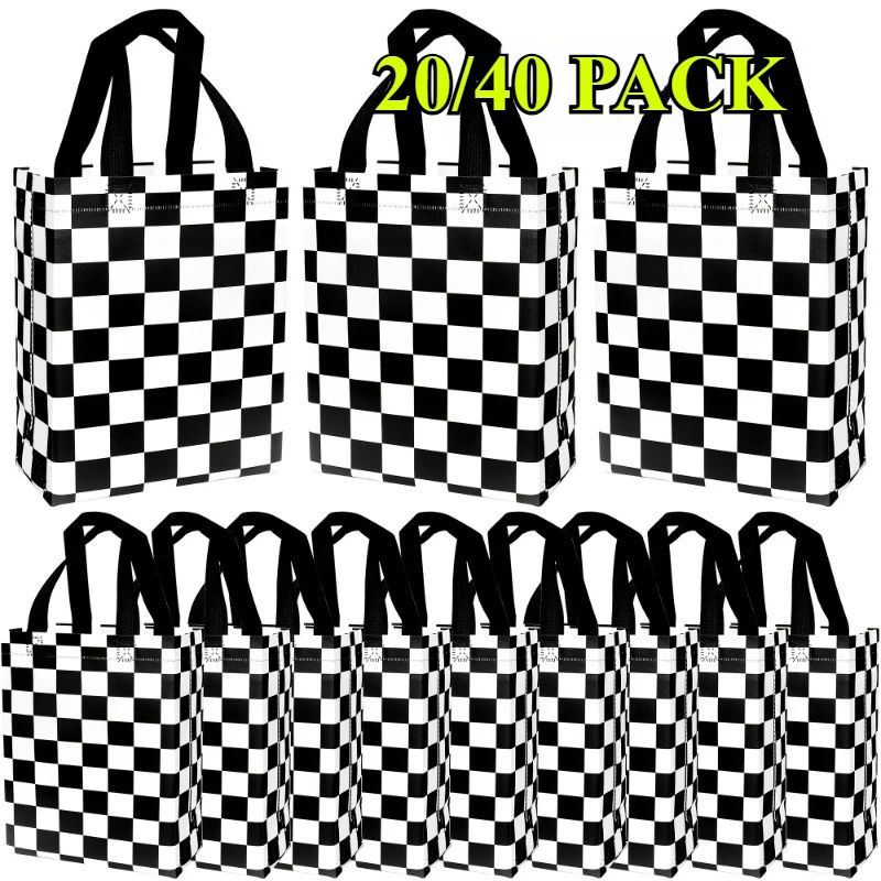 20/40pcs Checkered Racing Gift Bags for Race Car Themed Birthday Parties Black White Reusable Totes Candy Party Favors Halloween