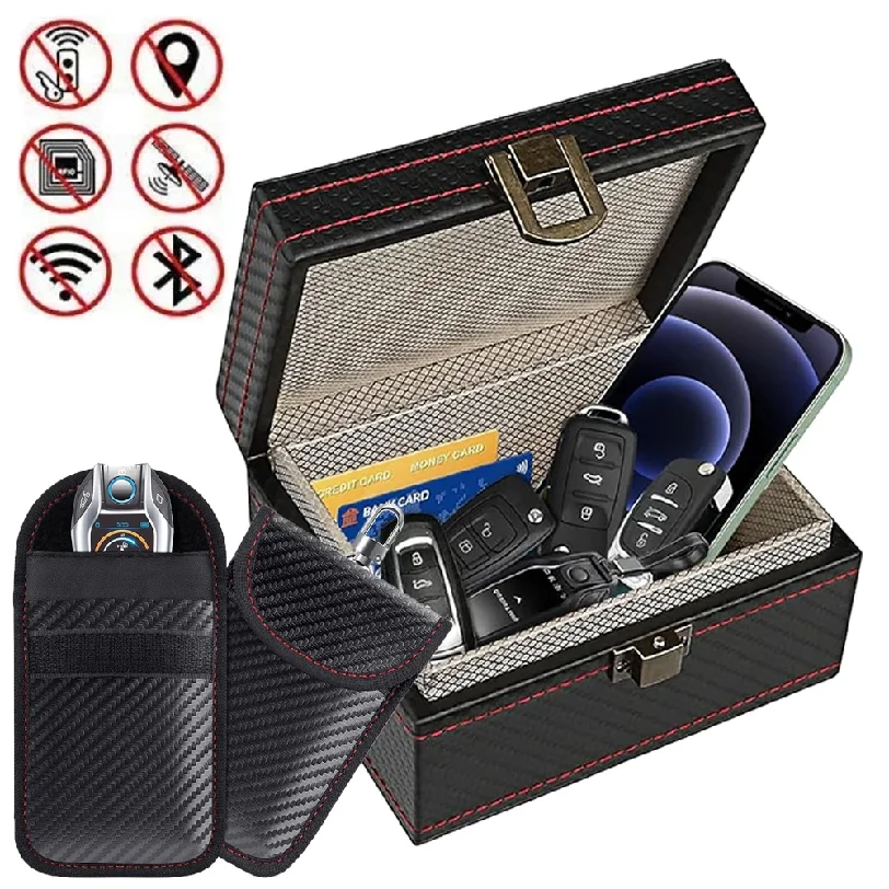Anti Theft Faraday Box with Bag for Key Fob Cage RFID Faraday Key Fob Protector Radiation-proof Mobile Phone Box Car Keyless