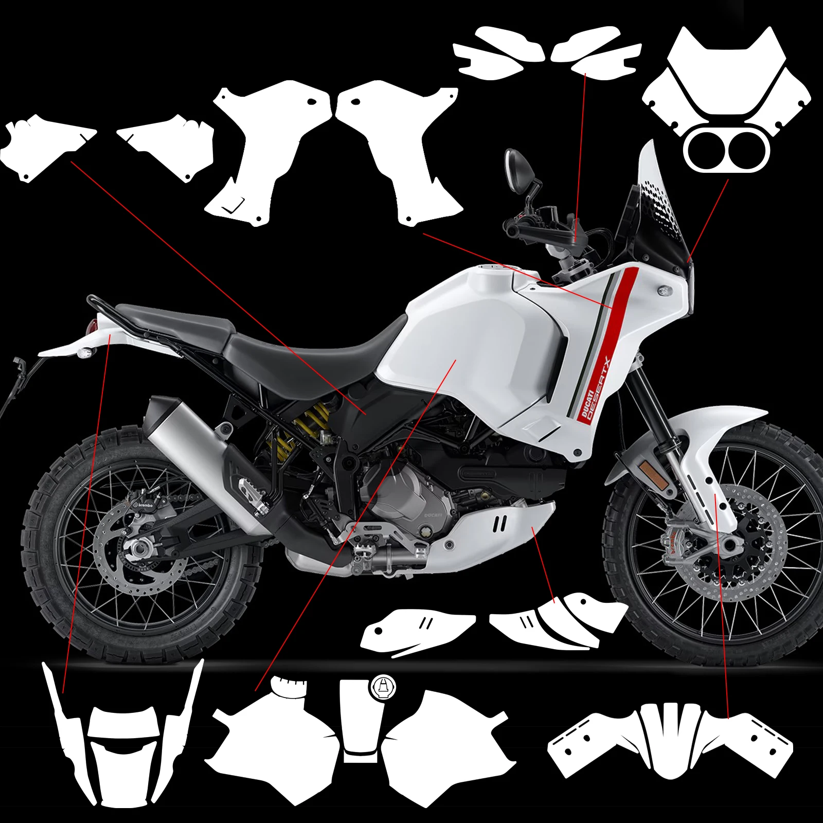 Motorrad Unsichtbare Autoabdeckung Anti-Kratz-Schutzfolie für Ducati Desert X DESERT X PPF Verdickte echte TPU-Schutzfolie