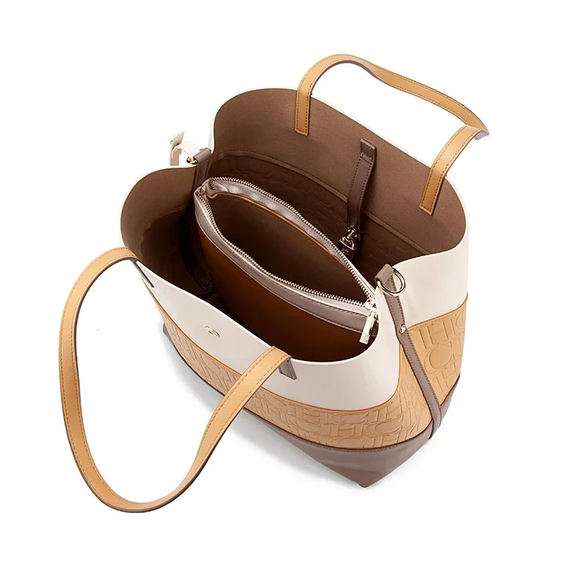 CH Skórzana modna damska torebka biznesowa Pure Color Splicing Duża pojemność Crossbody Prosta, świeża torba na ramię dojeżdżająca do pracy