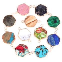 Natural Stone Pendants Hexagon Colorful Sea Sediment Pendants Charms For Jewelry Making Diy Crafts Necklace Handmade Accessories